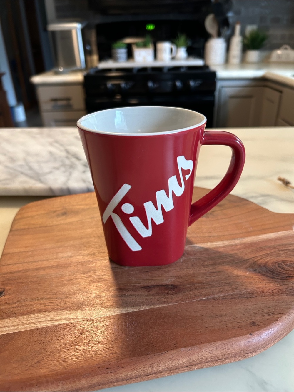 Tim Hortons Limited Edition 2013 Red Ceramic Mug w/ 3D Debossed Lettering #013
